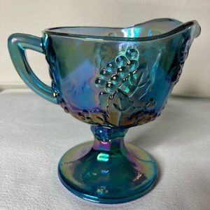 Vtg Indiana Blue Harvest Grape Carnival Glass Creamer